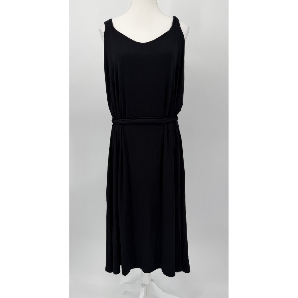 White Birch Black Sleeveless V-Neck Midi Dress with Tie Waist XL A-9311-XL
